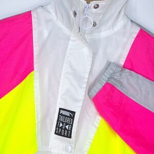 PUMA Windbreaker Jacket Women Small Colorblock Dazzle Activewear Athleisure NEON